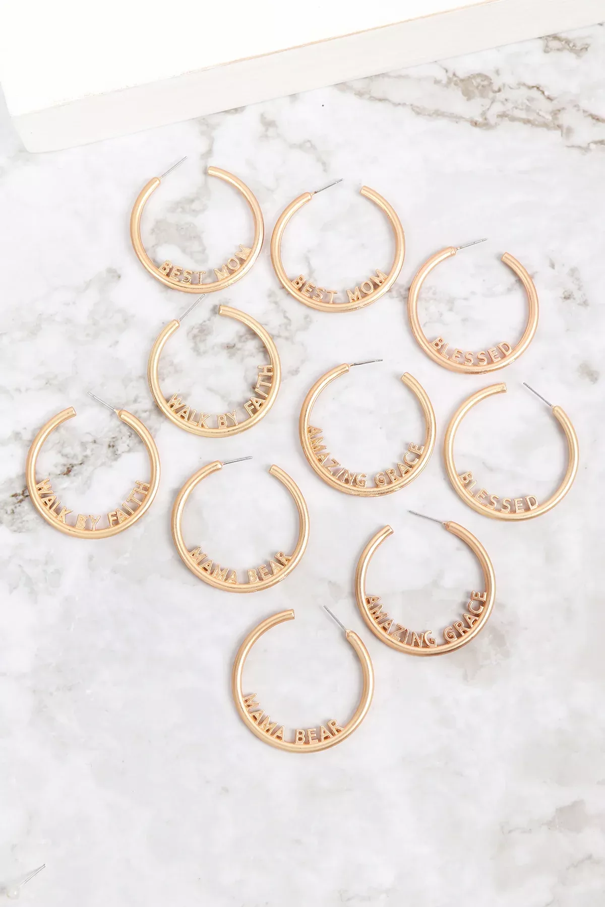 "AMAZING GRACE" LETTER ROUNDED HOOP EARRRINGS