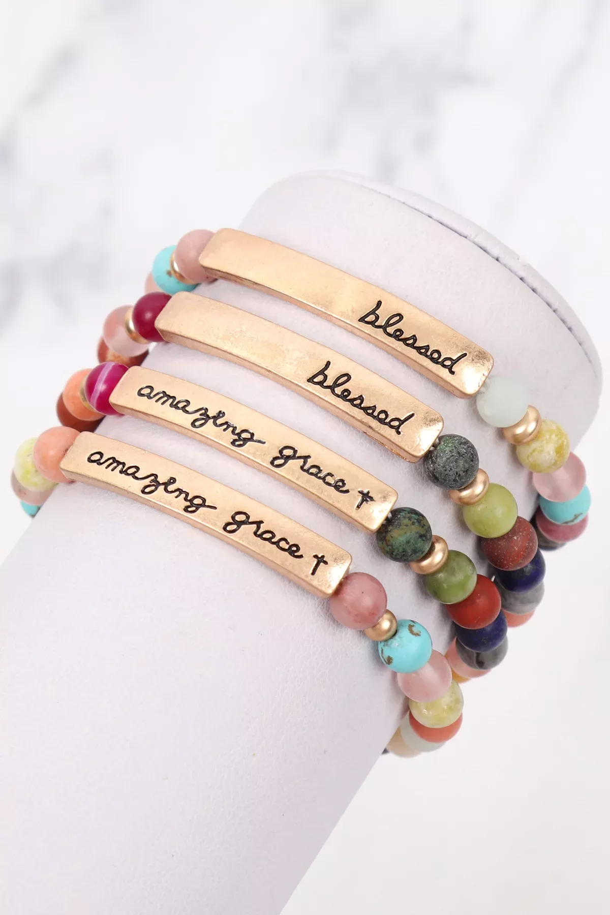 "BLESSED" CHARM BEADS BRACLET