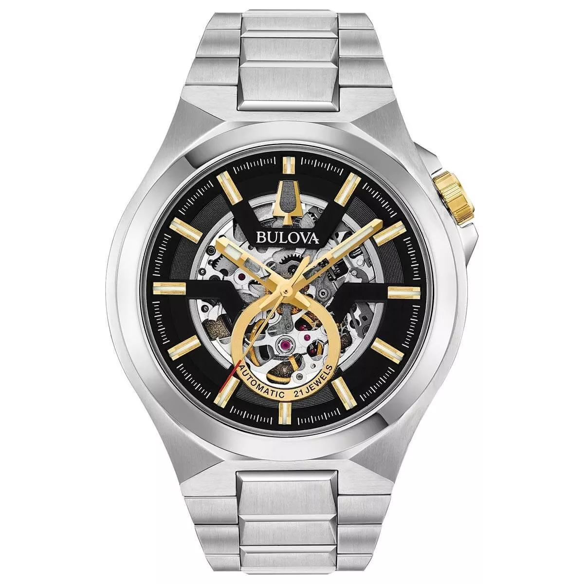 Bulova Men's Automatic Watch - Classic Skeleton Dial Stainless Steel Bracelet | 98A224