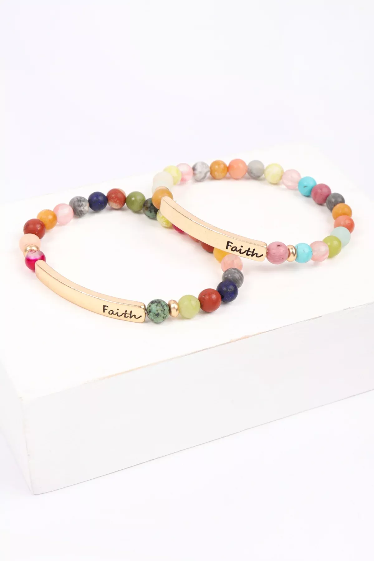"FAITH" BAR CHARM BEADED BRACELET