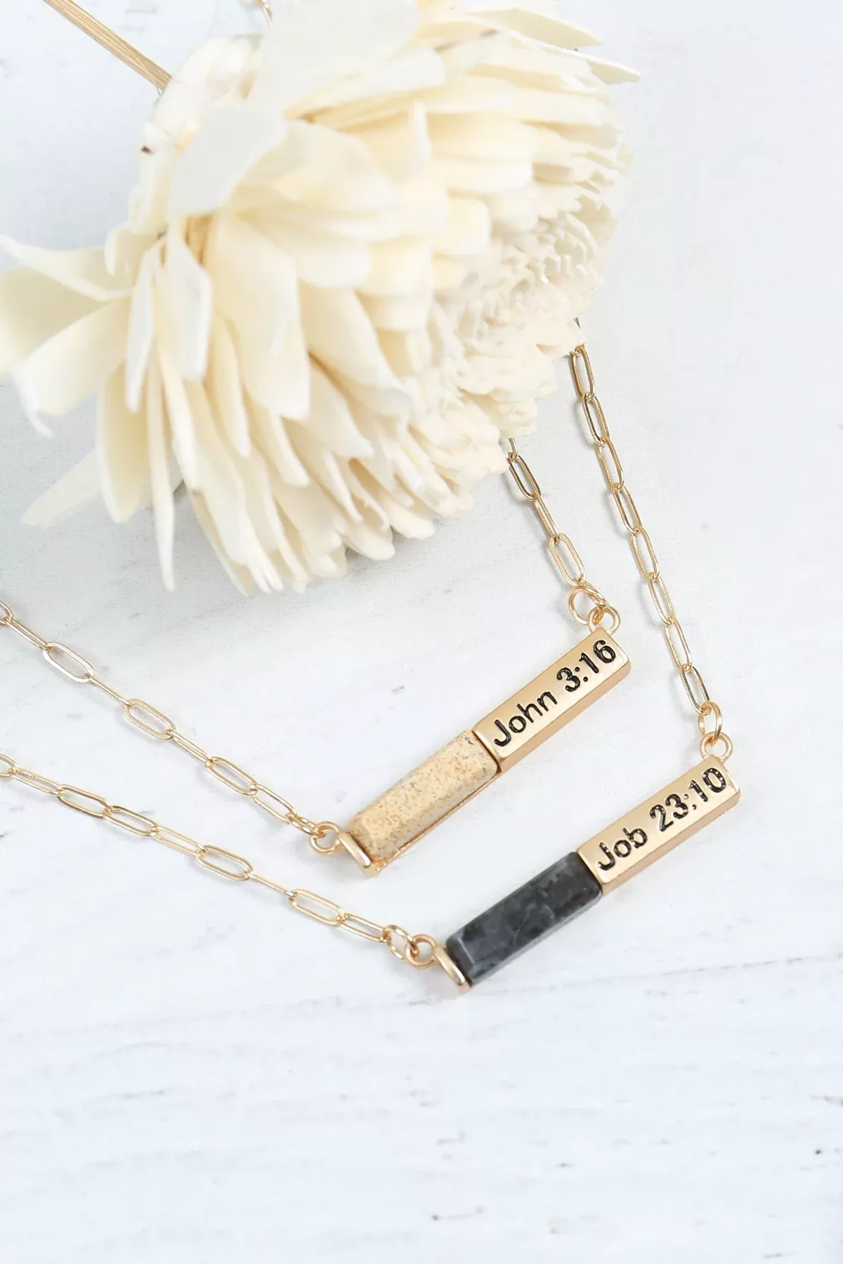 "JOHN 3:16" HALF NATURAL STONE HALF METAL NECKLACE MATTE GOLD