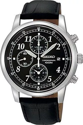 Men's Stainless Steel Quartz Chronograph Black Dial Strap