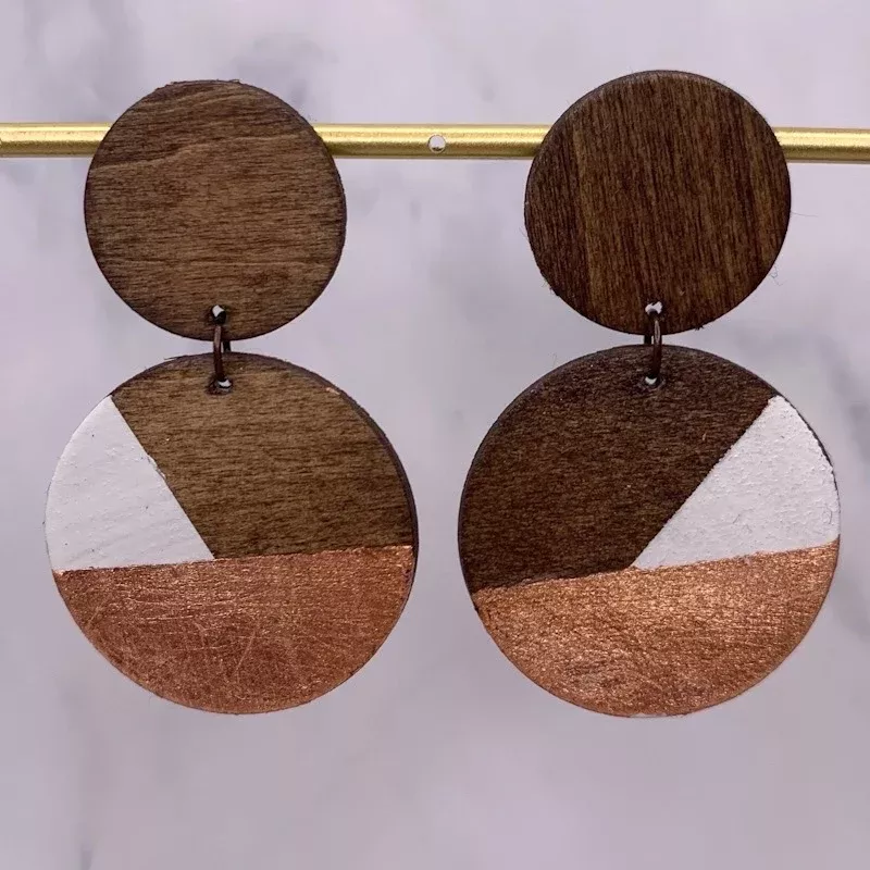 rose gold, white and wood earrings