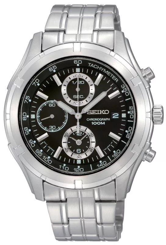 Seiko SNDC37 Men's Black Dial Chronographs Stainless Steel Watch