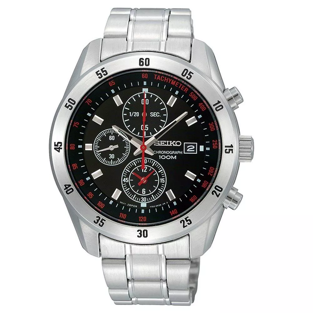 Seiko SNDC49P1 Men's Black Dial Stainless Steel Bracelet Chronograph Watch