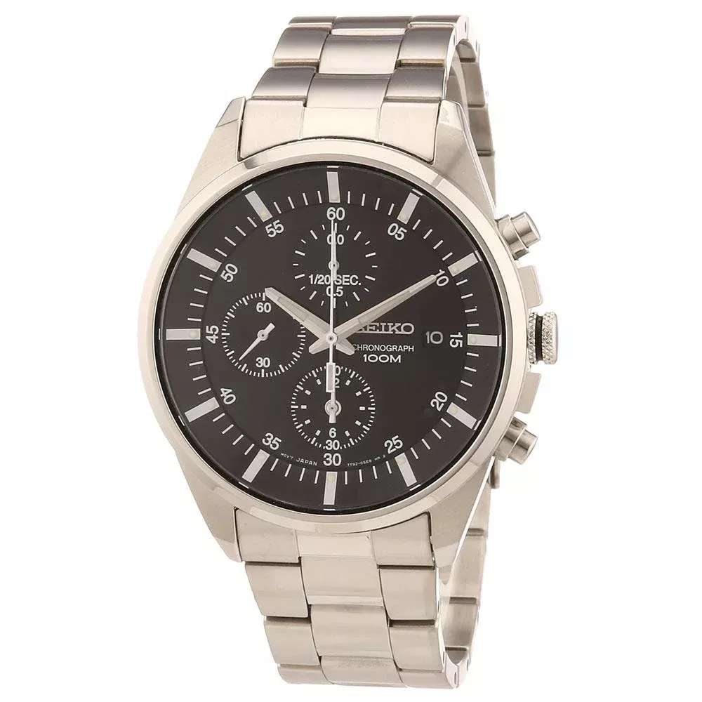 Seiko SNDC81 Men's Black Dial Steel Bracelet Chrono Quartz Watch