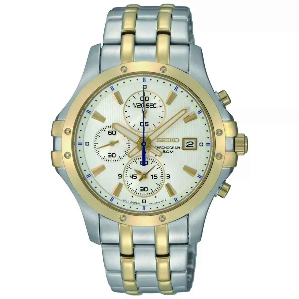 Seiko SNDC98 Men's White Dial Two Tone Steel Chronograph Watch
