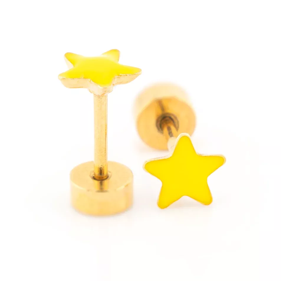 Yellow Puffy Star Studs