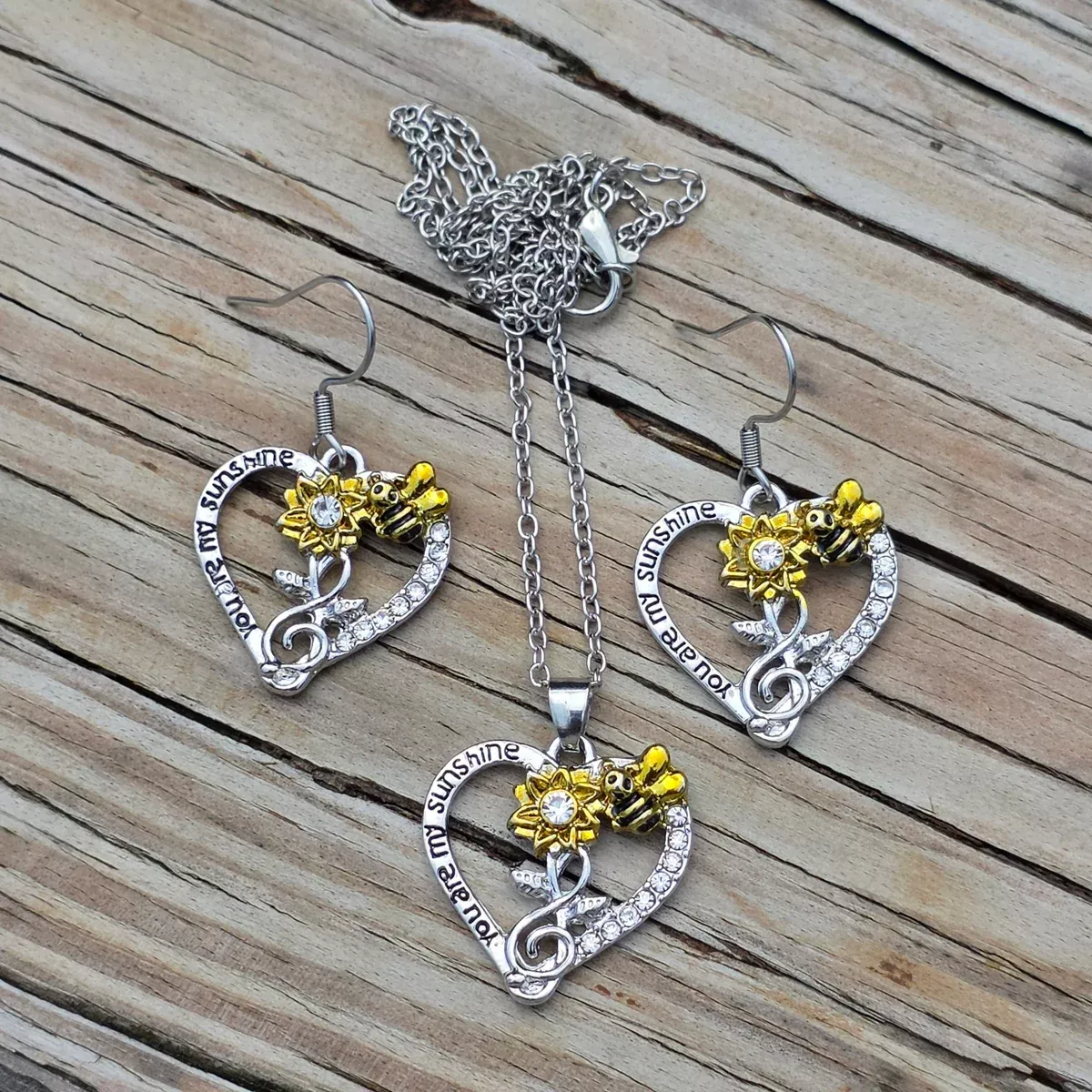 You're My Sunshine Bee & Heart Earrings & Necklace