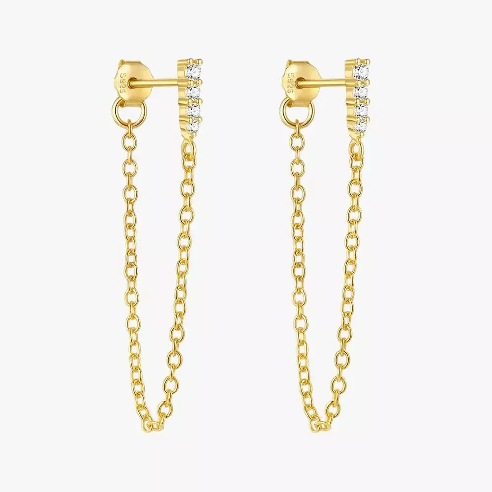 Zirconia Long Chain Tassel Earrings