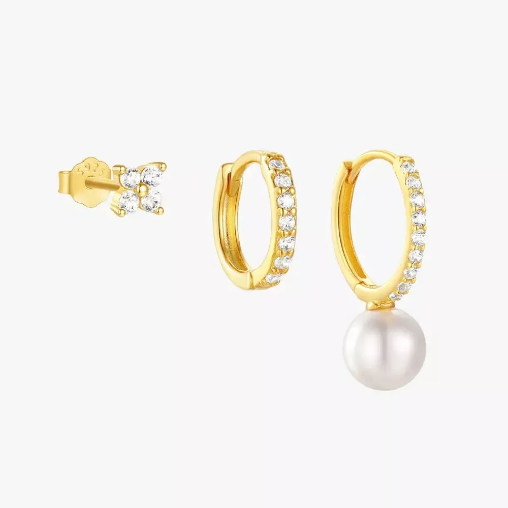 Zirconia Pearl Hoop and Stud Earring Set